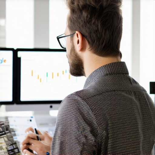 Persona revisando datos de Google Maps en Washington DC en un entorno profesional.