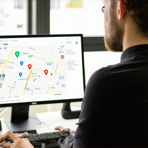 Analista digital revisando estrategias de SEO en Google Maps en un entorno moderno