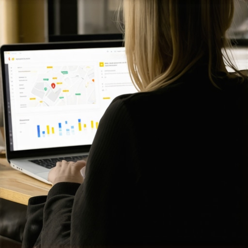 Estratega revisando métricas de Google Maps en computadora portátil