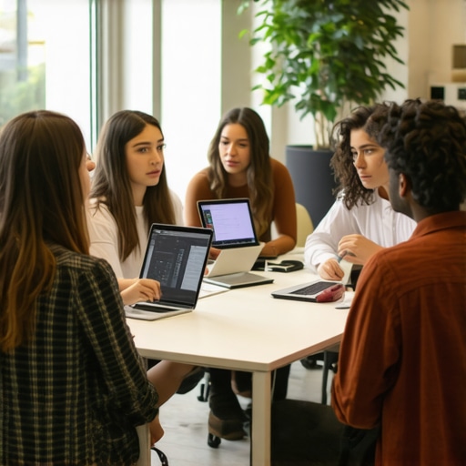 Team brainstorming SEO strategies in a modern office