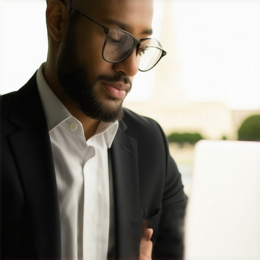 Persona optimizando perfil GMB con vista a Washington DC