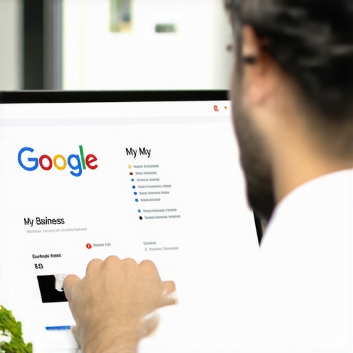 Business owner optimizing Google My Business profile on computer in Washington