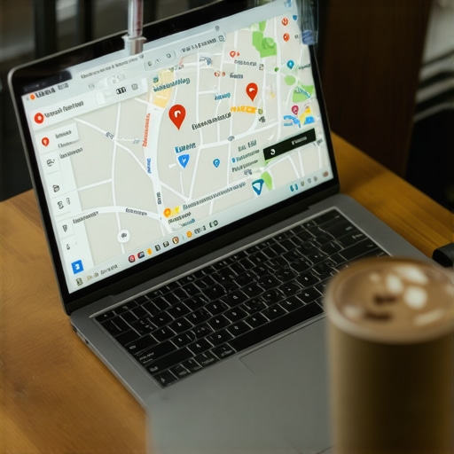 Business profile optimization on Google Maps with a laptop and coffee shop in Washington DC