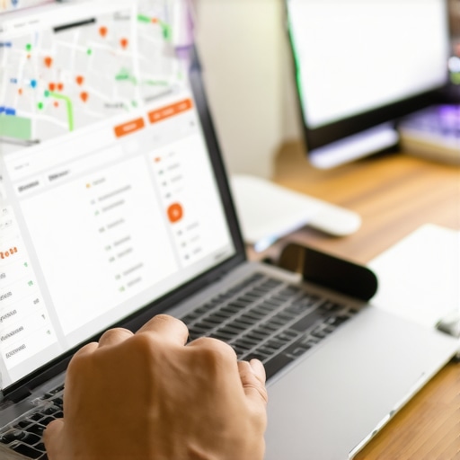 Propietario de negocio revisando estadísticas de Google Maps en Washington DC.