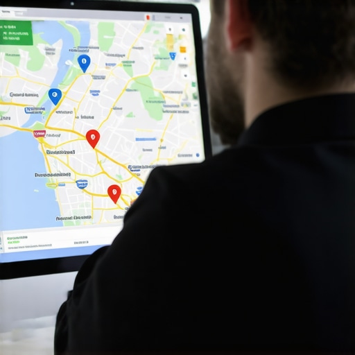 Propietario revisando mapas digitales y datos de SEO en Washington DC.