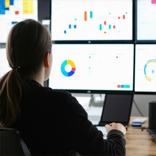 Persona monitoreando análisis de visibilidad en Google Maps en una oficina moderna.