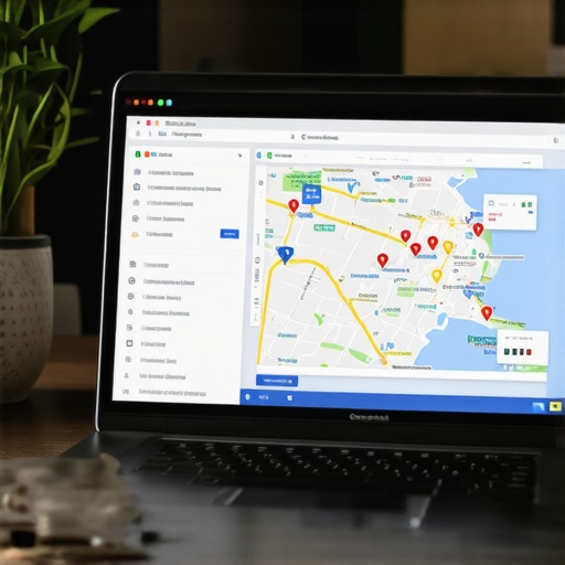 Laptop mostrando herramientas de análisis y gestión de perfiles en Google Maps para negocios en Washington DC
