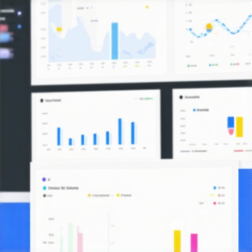 Pantalla de ordenador con gráficos de métricas SEO y mapas de Google en un entorno de oficina