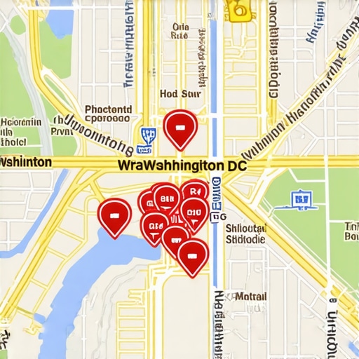 Digital map showing business locations in Washington DC