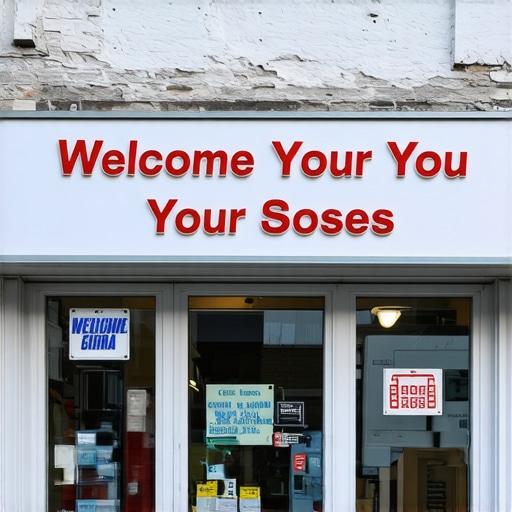 Fachada de un negocio local en Washington DC con cartelización visible