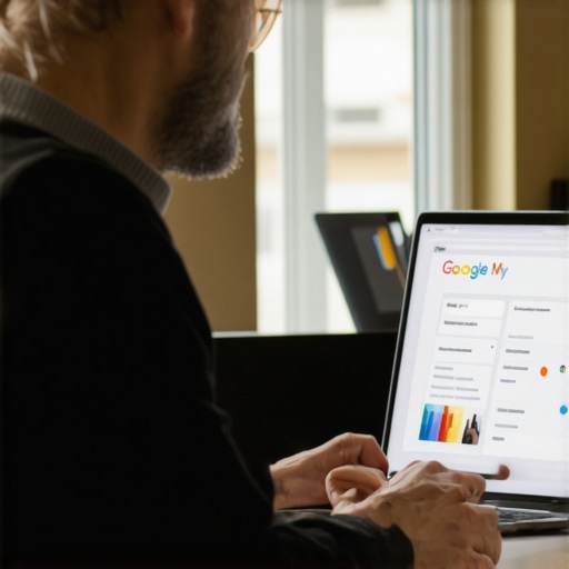 Empresario en su oficina optimizando su perfil en Google My Business en Washington DC