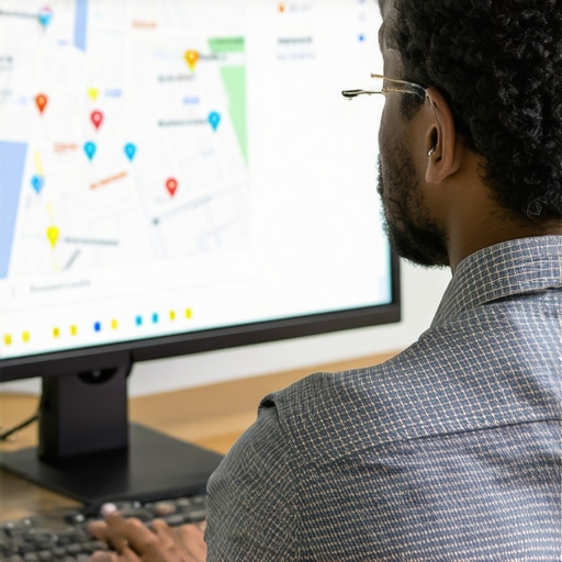 Persona revisando estadísticas y herramientas de SEO para Google Maps en un ordenador