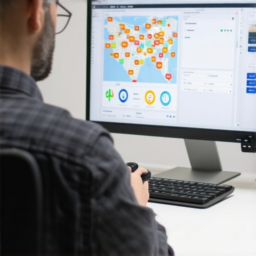 Persona usando herramientas digitales para mejorar posicionamiento en Google Maps en Washington DC.