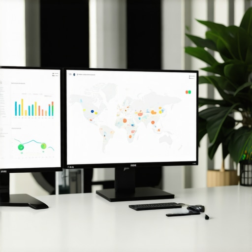 Pantallas con gráficos y mapas en una oficina moderna