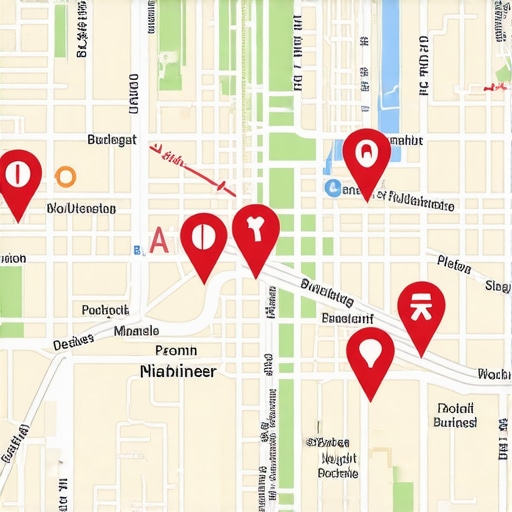 Mapa de Washington DC con marcadores de negocios y elementos de SEO local