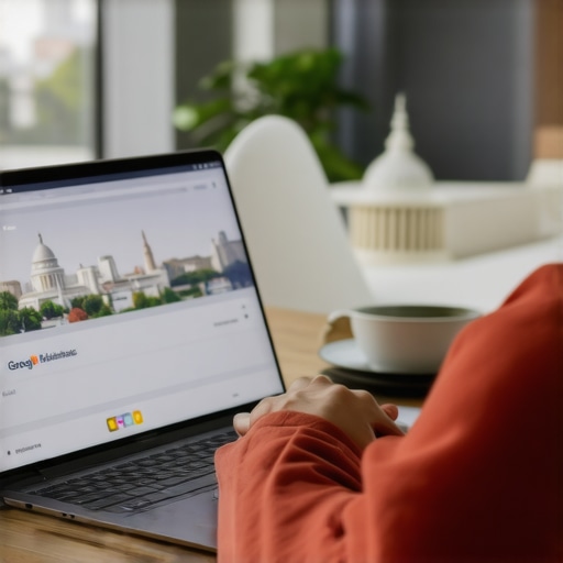 Persona editando perfil de Google My Business con vista de Washington DC